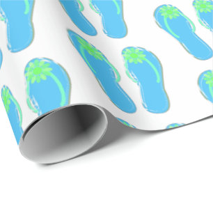 Papier Cadeau bascules de turquoise avec la fleur verte