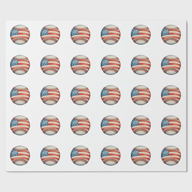 Papier Cadeau Base-ball Américain Drapeau US 250e Anniversaire (Plat)