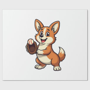 Papier Cadeau Base-ball vintage Chien Corgi Attrapeur Dessin Ani