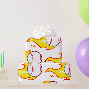 Papier Cadeau Baseball en feu