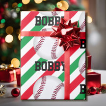 Baseball Noël Ajouter le nom Bande rouge n vert