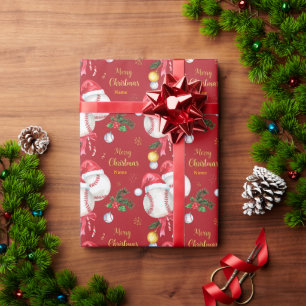 Papier Cadeau Baseball pour Noël avec chapeau de Père Noël