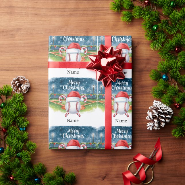Papier Cadeau Baseball pour Noël avec le nom des enfants (Cadeau de vacances)