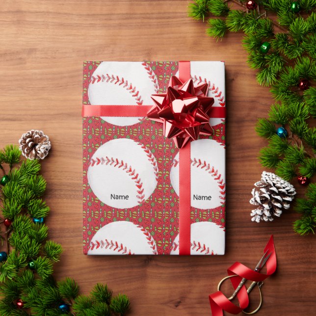 Papier Cadeau Baseball pour Noël avec le nom des enfants (Cadeau de vacances)