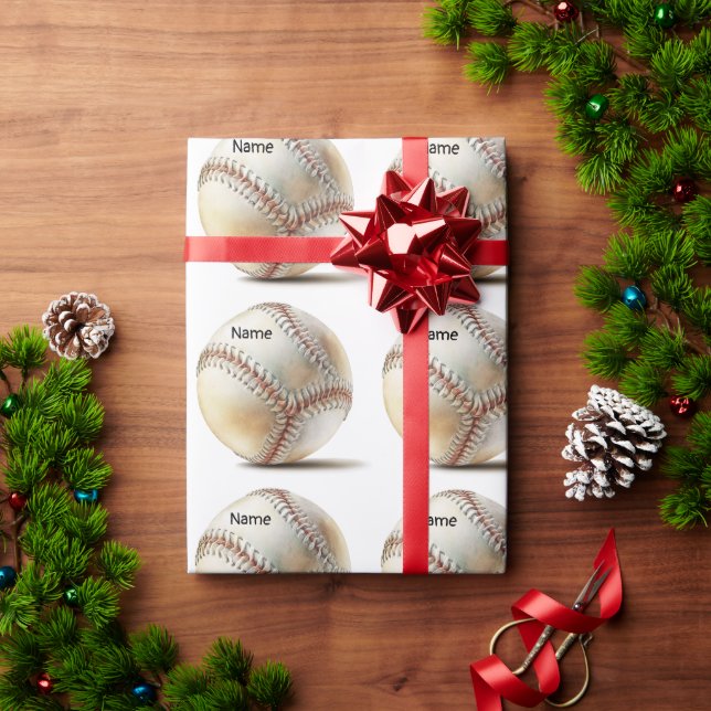 Papier Cadeau Baseball pour Noël avec le nom des enfants (Cadeau de vacances)