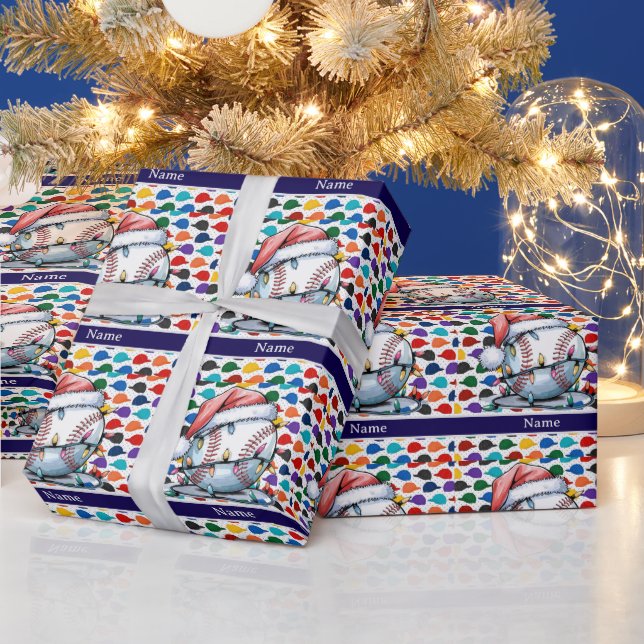 Papier Cadeau Baseball pour Noël avec le nom des enfants (Vacances)