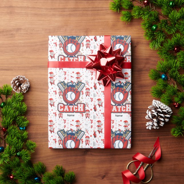 Papier Cadeau Baseball pour Noël avec le Père Noël (Cadeau de vacances)