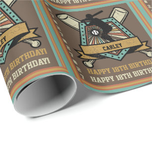 Papier Cadeau Baseball Softball Nom Numéro d'âge Anniversaire