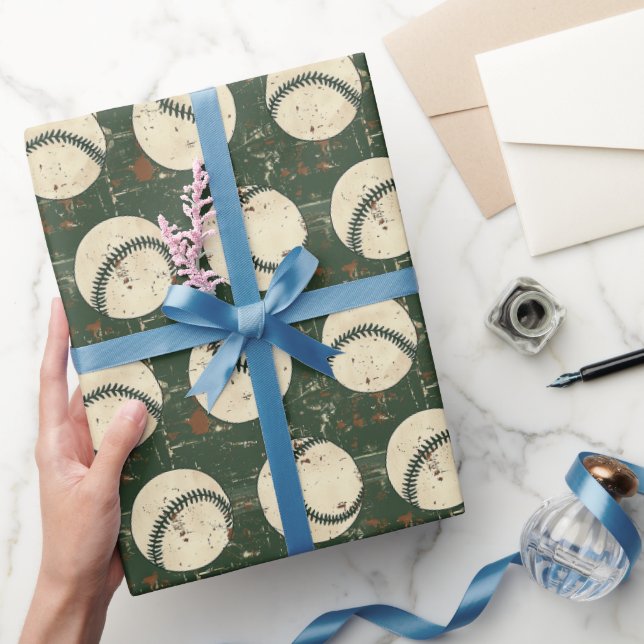 Papier Cadeau Baseball Vert Rustique (Cadeaux)