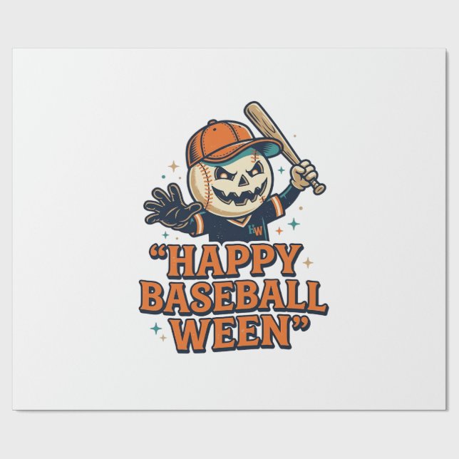 Papier Cadeau Baseball Ween Vintage Halloween Baseball Heureux (Plat)