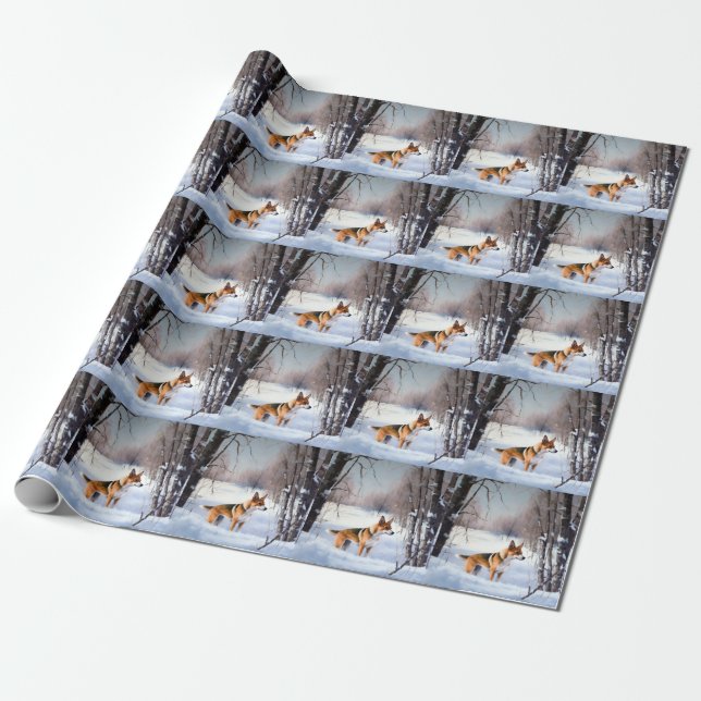 Papier Cadeau Basenji Qu'il neige Noël  (Déroulé)