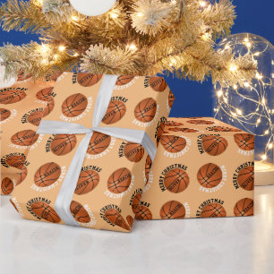 Papier Cadeau Basket-ball Balls Enfants Nom Orange Noël