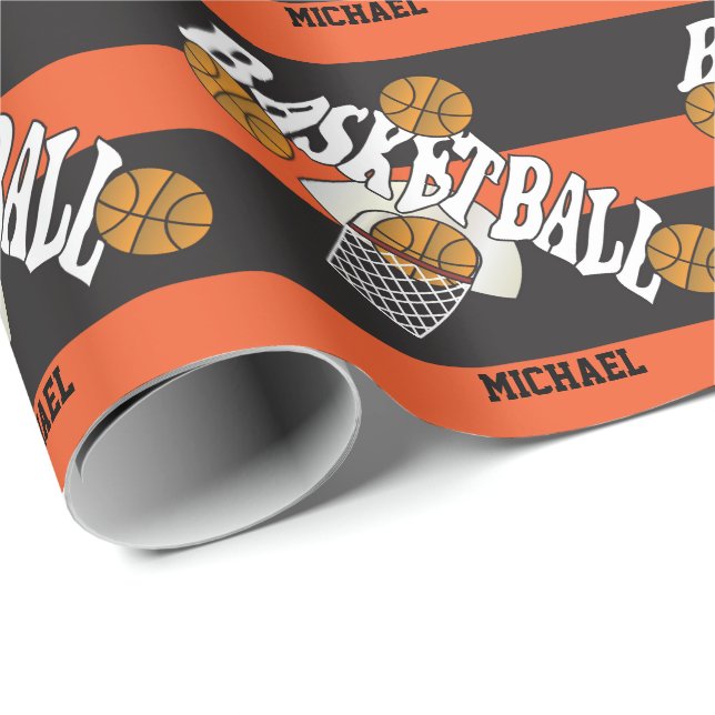 Papier Cadeau Basket-ball orange noir (Coin rond)