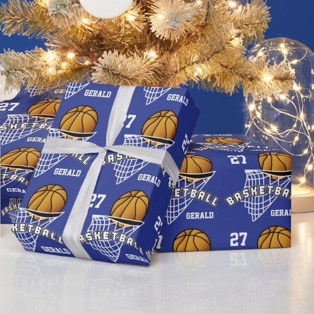 Papier Cadeau Basket-ball personnalisé - bleu foncé (Vacances)