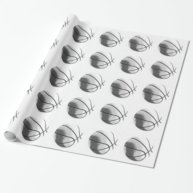 Papier Cadeau Basket-ball pop art noir blanc gris tendance (Déroulé)