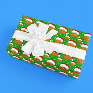 Papier Cadeau Basket-ball portant Père Noël Casquette et flocons