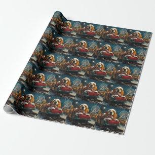 Papier Cadeau Basset Hound Chien Montagnes Russes Noël