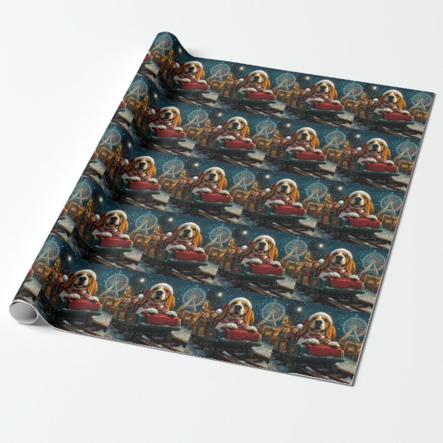 Papier Cadeau Basset Hound Dog Roller Dessous de verre Noël (Déroulé)