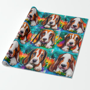 Papier Cadeau Basset hound dogs motif Wrapper Papier