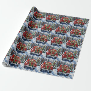 Papier Cadeau Basset Hound Noël Camion Rouge Fêtes