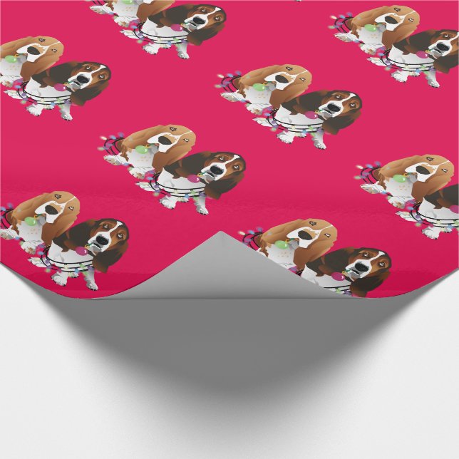 Papier Cadeau Basset Hound Peace Love Joie Noël Design (Coin)