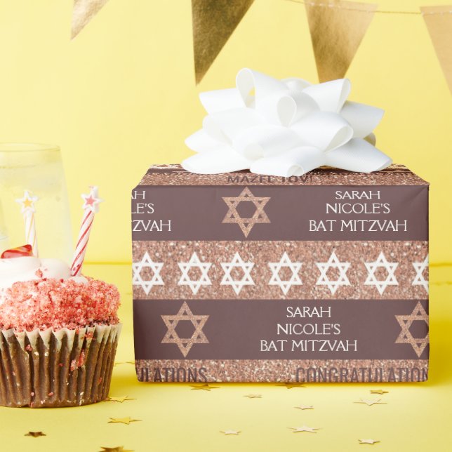 Papier Cadeau Bat mitzvah Rose Gold Parties scintillant Motif de (Fête d'anniversaire)