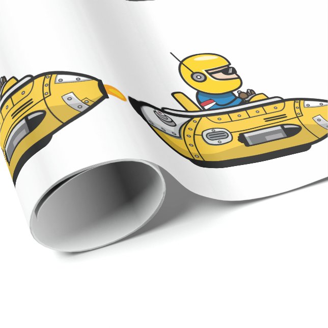 Papier Cadeau Bateau à fusée Enfants (Coin rond)