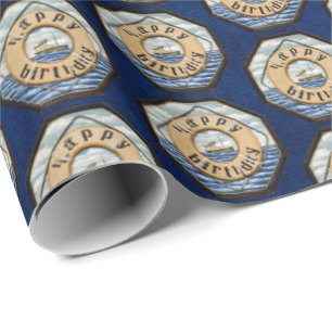 Papier Cadeau Bateau à vapeur vintage avec cycle de vie