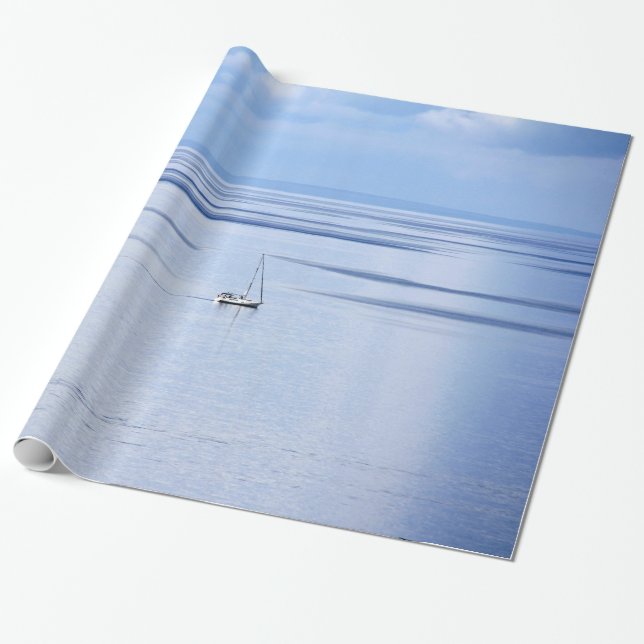 Papier Cadeau Bateau à voile en mer, Nautique, ciel d'eau bleu (Déroulé)