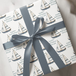Papier Cadeau Bateau à voile Nautique Anniversaire I