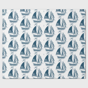 Papier Cadeau Bateau à voile vintage bleu marine motif wrappi