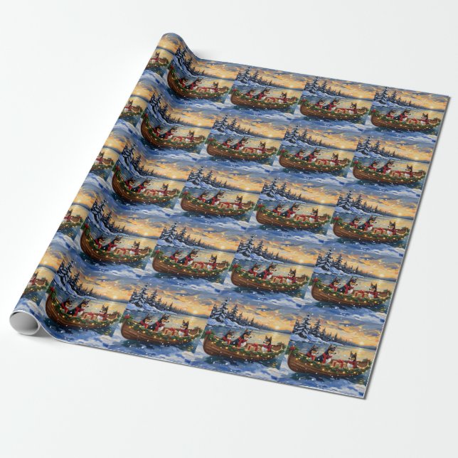 Papier Cadeau Bateau de Noël Basenji pour les Fêtes (Déroulé)