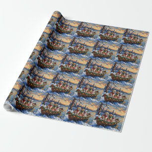 Papier Cadeau Bateau de Noël du Shih Tzu pour les Fêtes