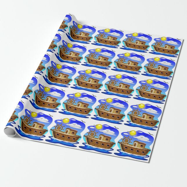 Papier Cadeau Bateau de pêche dessin animé  (Déroulé)
