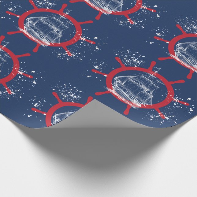 Papier Cadeau Bateau marin bleu marine (Coin)