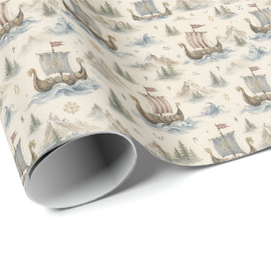 Papier Cadeau Bateau Viking Aquarelle