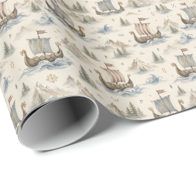 Papier Cadeau Bateau Viking Aquarelle (Coin rond)