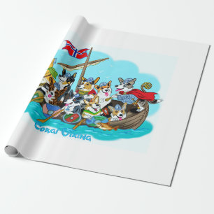Papier Cadeau Bateau viking rempli de Corgis