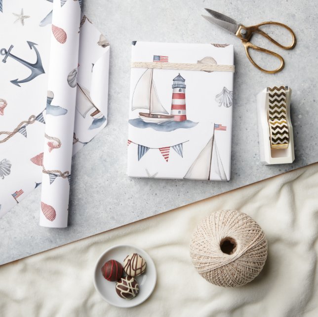 Papier Cadeau Bateaux à voile de la fête nationale côtière Phare (Artisanat)