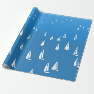 Papier Cadeau Bateaux à voile en mer bleu profond - Regatta Bate