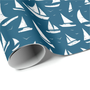 Papier Cadeau Bateaux nautiques Bleu Blanc