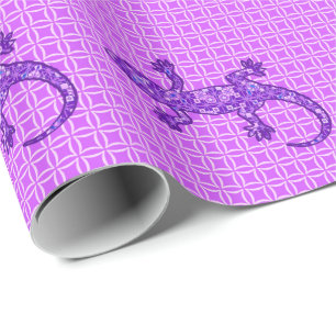 Papier Cadeau Batik Gecko (Tribal batik Gecko) violet et maudite