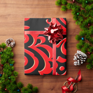 Papier Cadeau Batik indonésien Abstrait Motif noir rouge