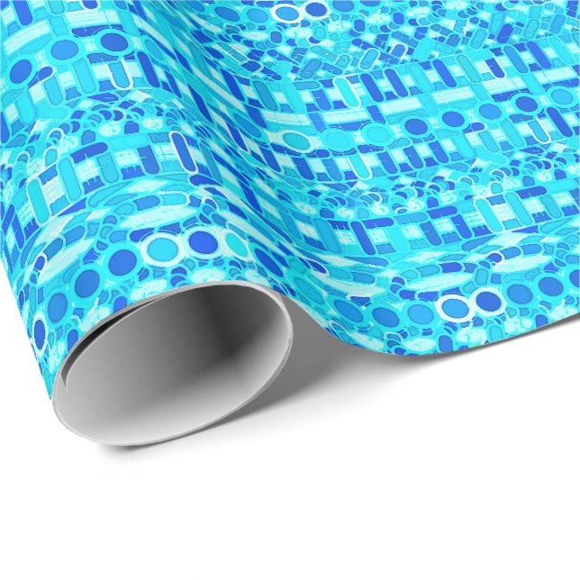 Papier Cadeau Batik tribal - bleu de turquoise, d'aqua et de (Coin rond)