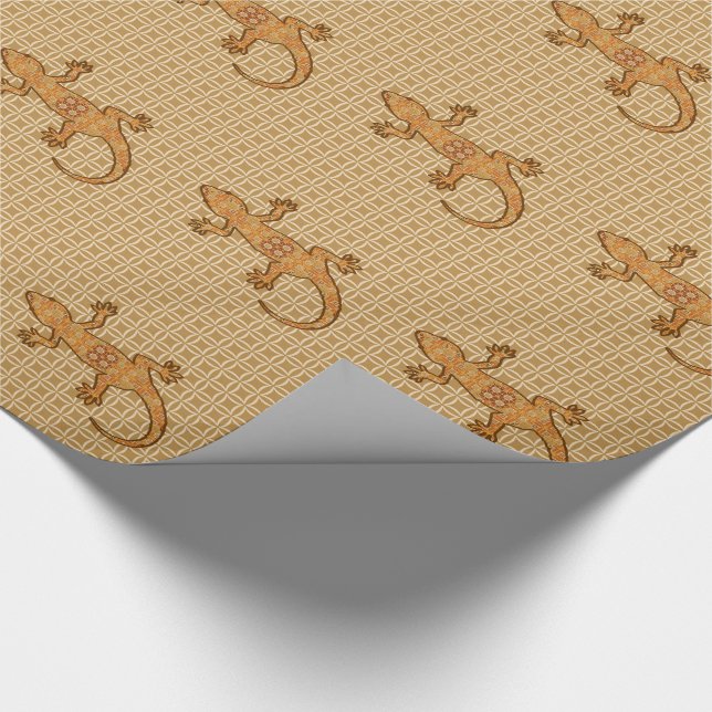 Papier Cadeau Batik tribal Gecko - rouille, ambre et bronze (Coin)