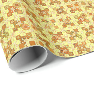 Papier Cadeau Batik tribal - jaune doré, marron et beige