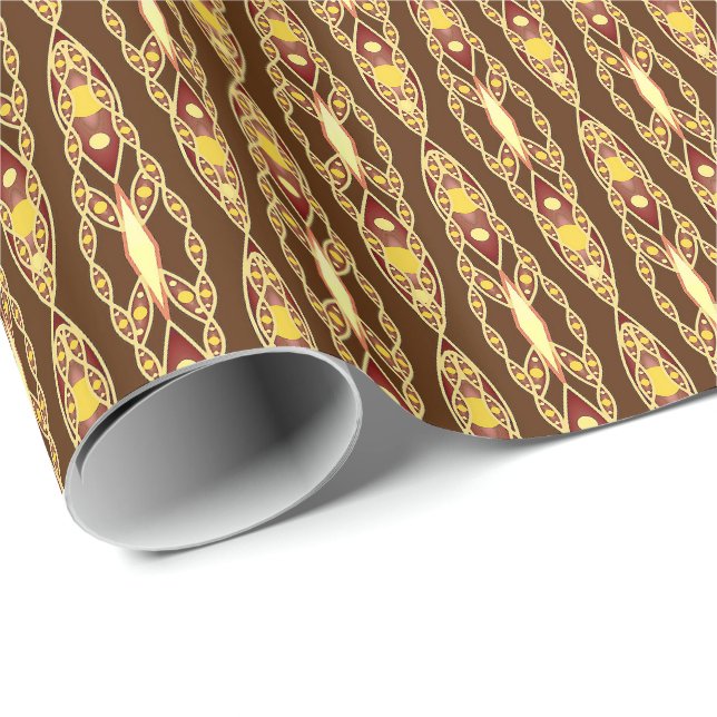 Papier Cadeau Batik Tribal - Marron Chocolat et Beige (Coin rond)