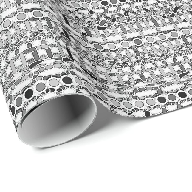 Papier Cadeau Batik Tribal - nuances de gris (Coin rond)