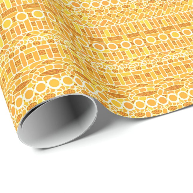 Papier Cadeau Batik tribal - or moutarde et orange (Coin rond)