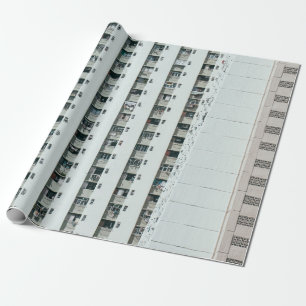 PAPIER CADEAU BÂTIMENT EN BÉTON BLANC ET BLEU